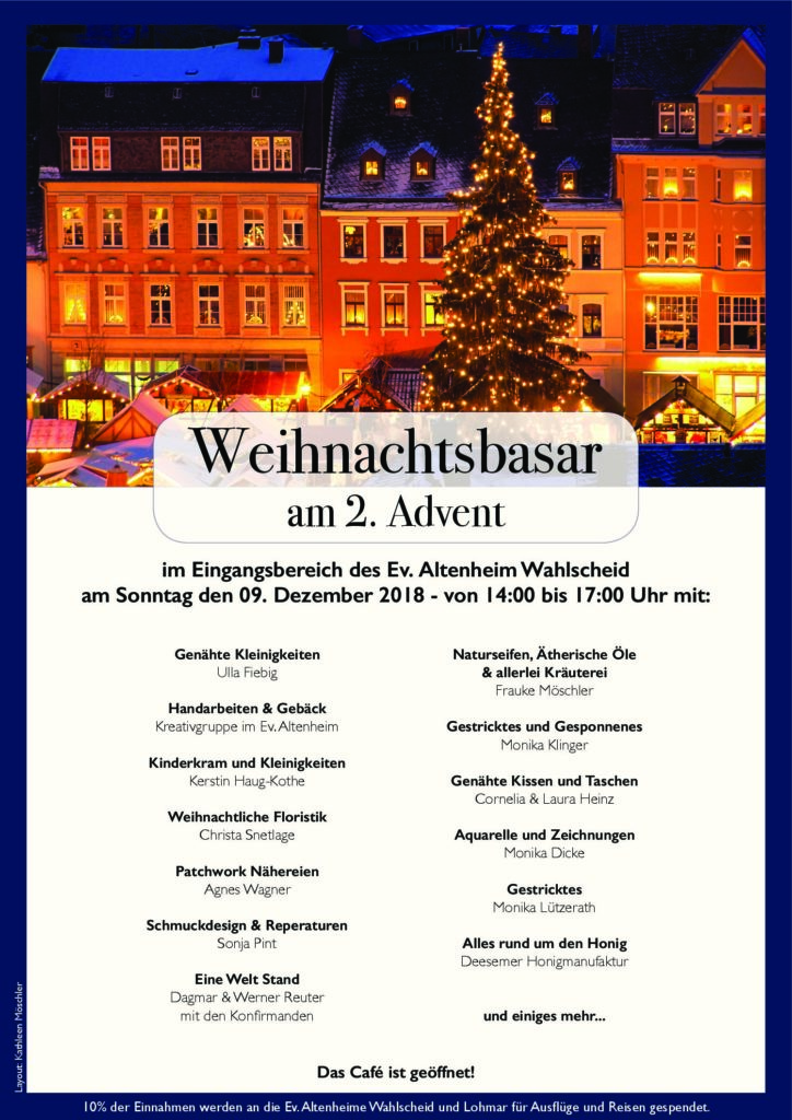 Flyer zum Adventsbasar im Ev. Altenheim Wahlscheid am 9. Dezember 2018 (Layout: Kathleen Möschler)