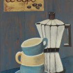 Bild: Le café, französische Kaffeekanne und ineinander gestellte Kaffeeassen