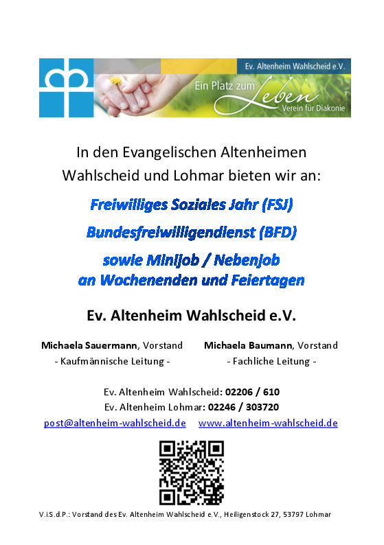 Flyer zu Stellenangeboten in Freiwilligendiensten und als Minijob