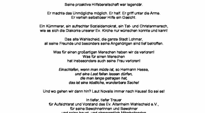 Nachruf Hr. Rolf Lindenberg